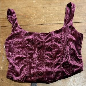 Juniors Honey & Sparkle Embossed Velvet Corset Smocked Back Crop Top Size Small